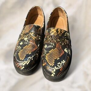 Circus by Sam Edelman Multicolor Snake Print Loafers with Gold Hardware Size 9